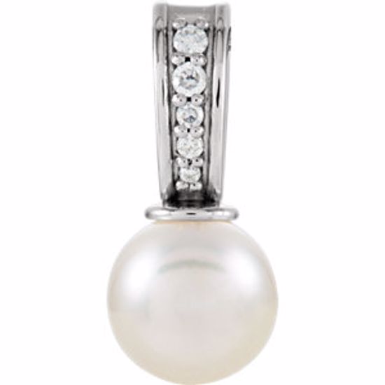 85911:101:P 14kt White 6.5-7mm Freshwater Cultured Pearl & .03 CTW Diamond Pendant