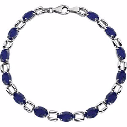 651203:100:P 14kt White 7x5mm Oval Blue Sapphire 7" Bracelet