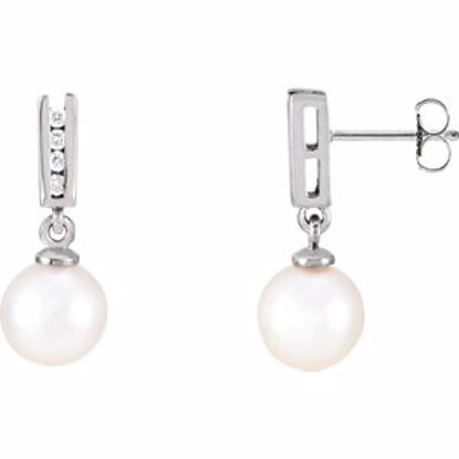 62432:100:P 14kt White Akoya Cultured Pearl & 1/8 CTW Diamond Earrings