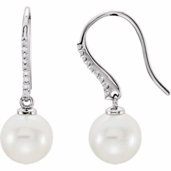 651565:100:P 14kt White Freshwater Cultured Pearl & 1/8 CTW Diamond Earrings