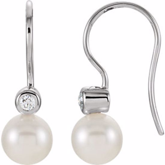 61621:100:P 14kt White Akoya Cultured Pearl & .03 CTW Diamond Earrings