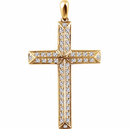 651389:109:P 14kt Yellow 3/4 CTW Diamond Cross Pendant