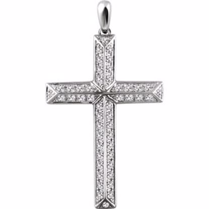 651389:110:P 14kt White 3/4 CTW Diamond Cross Pendant