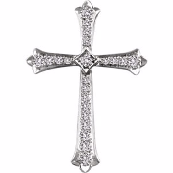 651390:110:P 14kt White 3/4 CTW Diamond Cross Pendant