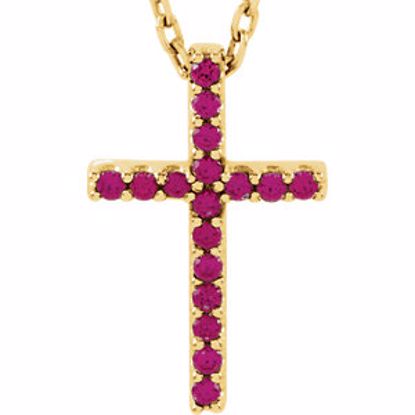 R42147:103:P 14kt Yellow Ruby Cross 16" Necklace 