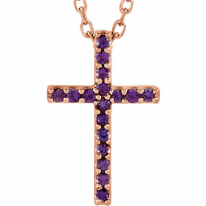 R42147:107:P 14kt Rose Amethyst Cross 16" Necklace