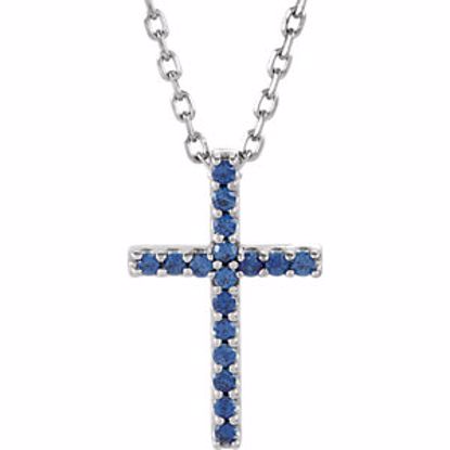 R42147:100:P 14kt White Blue Sapphire Cross 16" Necklace 