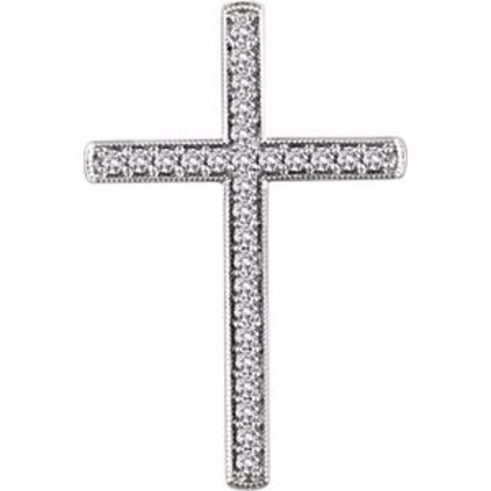 651392:110:P 14kt White 3/4 CTW Diamond Cross Pendant