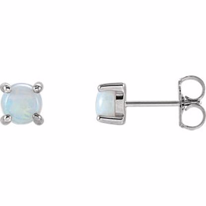 1285:102:P 14kt White 5mm Round Opal Cabochon Earrings