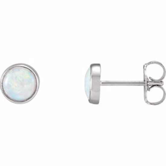 23482:100:P 14kt White 5mm Round Opal Bezel Earrings