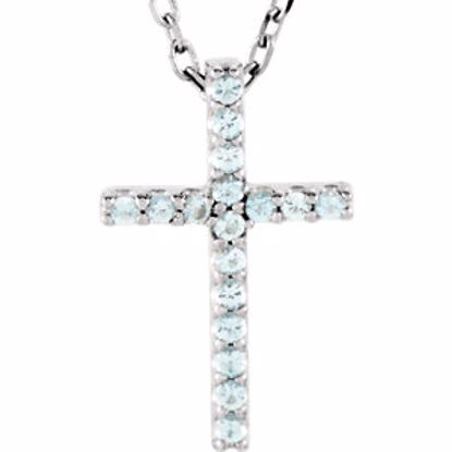 R42147:113:P 14kt White Aquamarine Cross 16" Necklace 