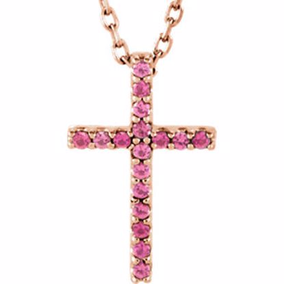 R42147:117:P 14kt Rose Pink Tourmaline Cross 16" Necklace 