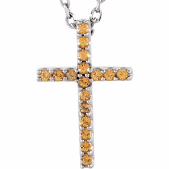 R42147:70000:P 14kt White Honey Topaz Cross 16" Necklace 