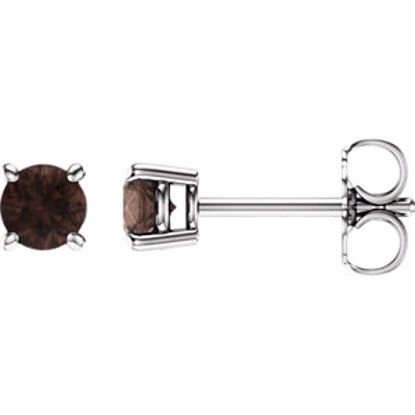 1874:70164:P 14kt White 4mm Round Smoky Quartz Earrings