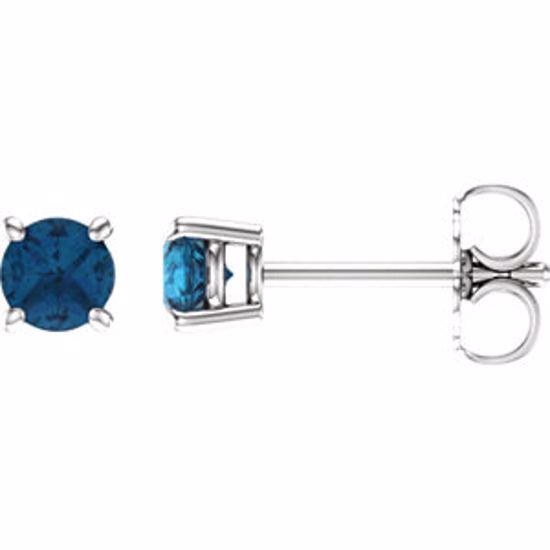 1874:70114:P 14kt White 4mm Round London Blue Topaz Earrings