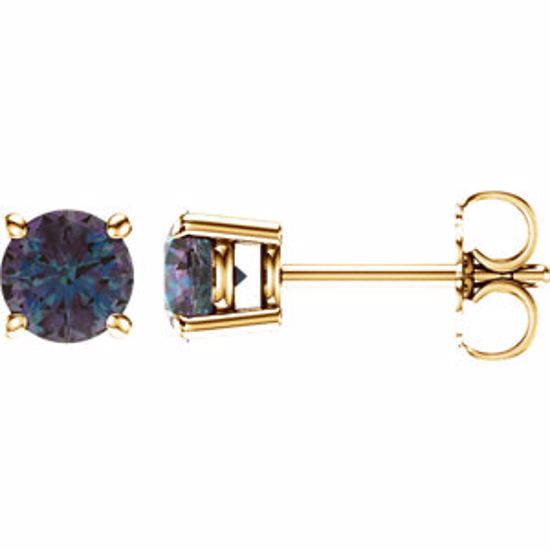 1874:70137:P 14kt Yellow 5mm Round Chatham® Created Alexandrite Earrings