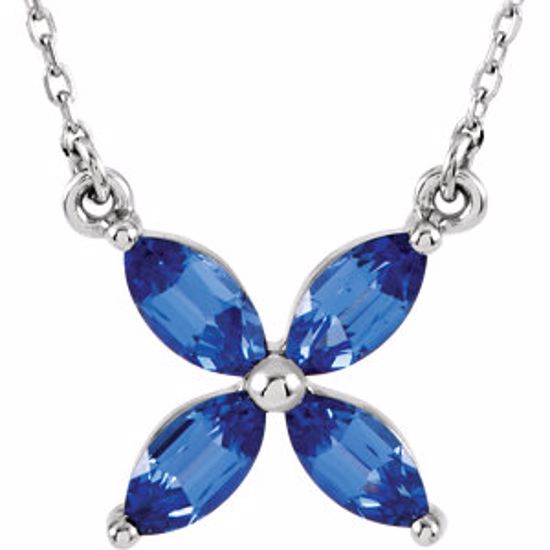 85949:102:P 14kt White Chatham® Created Blue Sapphire 16" Necklace