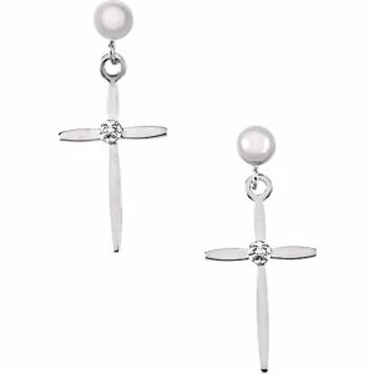 R16555:1635971:P 14kt White .01 CTW Diamond Cross Earrings