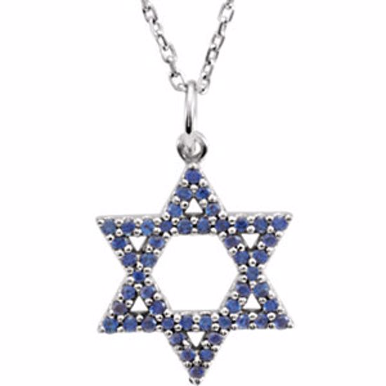 R45253:104:P 14kt White Blue Sapphire Star of David 16" Necklace