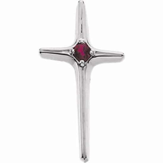 R80067R:100:P 14kt White Ruby Cross Pendant