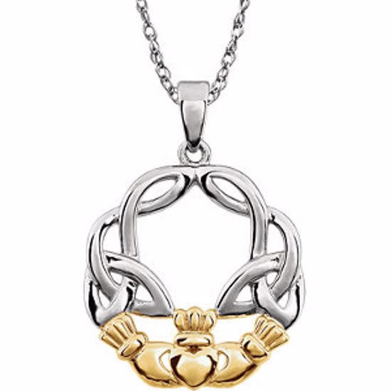 86055:1000:P 14kt Two-Tone Claddagh Pendant