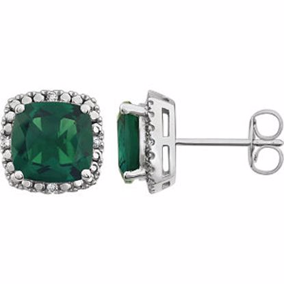 651605:102:P 14kt White Created Emerald & .06 CTW Diamond Earrings