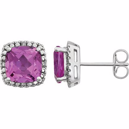 651605:103:P 14kt White Created Pink Sapphire & .06 CTW Diamond Earrings 