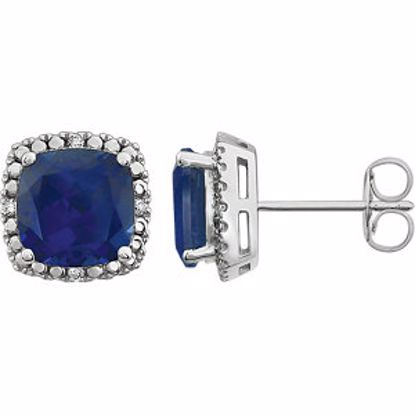 651605:104:P 14kt White Created Blue Sapphire & .06 CTW Diamond Earrings 