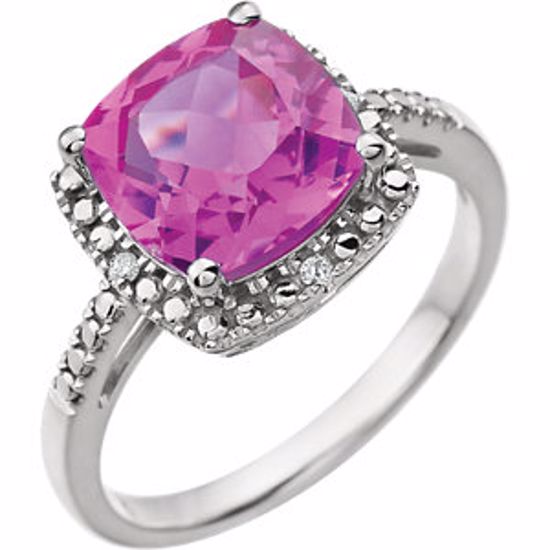 651604:103:P 14kt White Created Pink Sapphire & .03 CTW Diamond Ring  