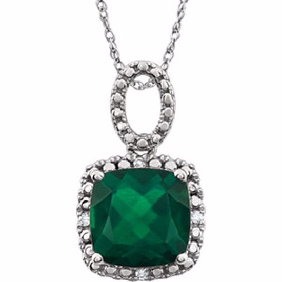 651606:102:P 14kt White Created Emerald & .03 CTW Diamond 18" Necklace