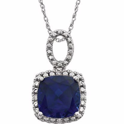 651606:104:P 14kt White Created Blue Sapphire & .03 CTW Diamond 18" Necklace