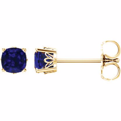 28190:70070:P 14kt Yellow Chatham® Created Blue Sapphire Earrings