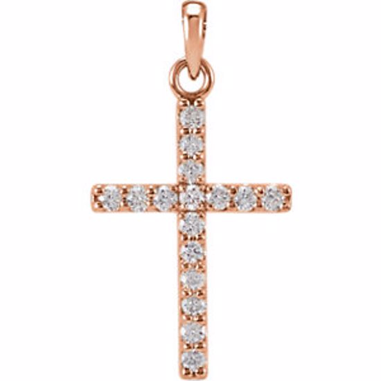 R42308:10026:P 14kt Rose 1/4 CTW Diamond Cross Pendant