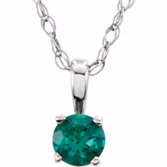 28393:70009:P 14kt White Chatham® Created Emerald "May" Birthstone 14" Necklace