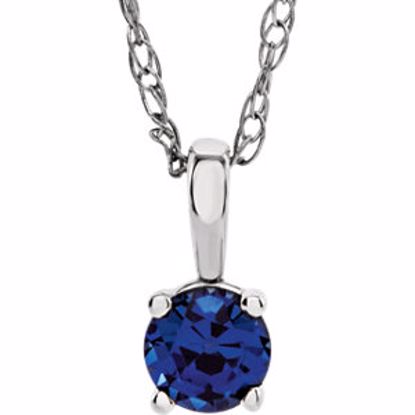 28393:70017:P 14kt White Chatham® Created Blue Sapphire "September" Birthstone 14" Necklace