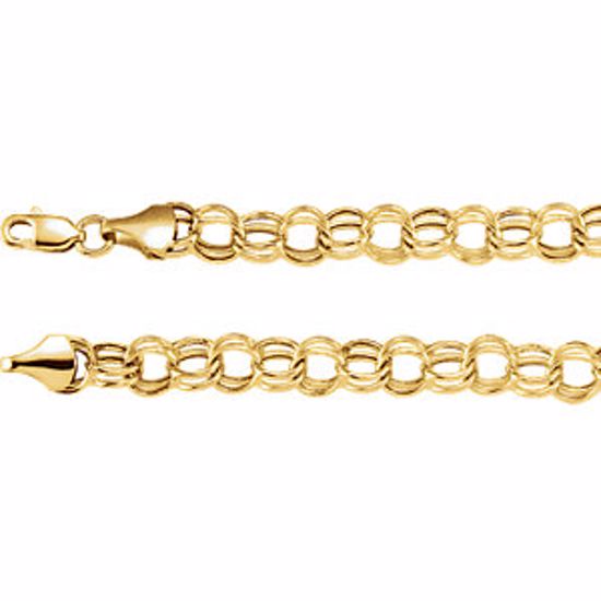 651631:1006:P 14kt Yellow 7.9mm Hollow Double Link Charm 8" Bracelet