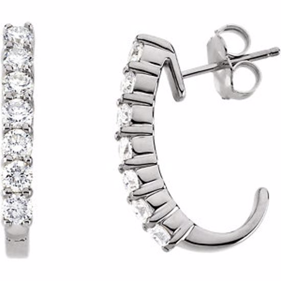 60791:2629491:P 14kt White 1 CTW Diamond J-Hoop Earrings