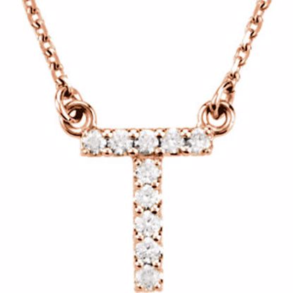 67311:171:P 14kt Rose Letter "T" 1/10 CTW Diamond 16" Necklace