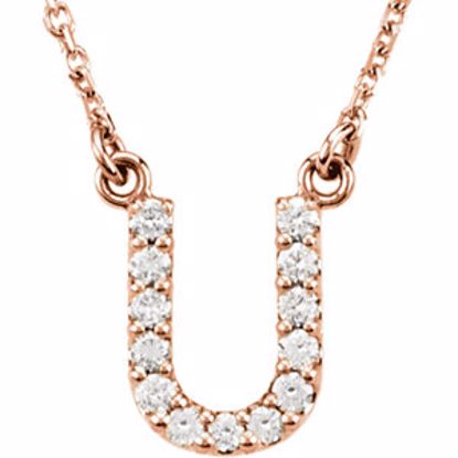 67311:172:P 14kt Rose Letter "U" 1/8 CTW Diamond 16" Necklace