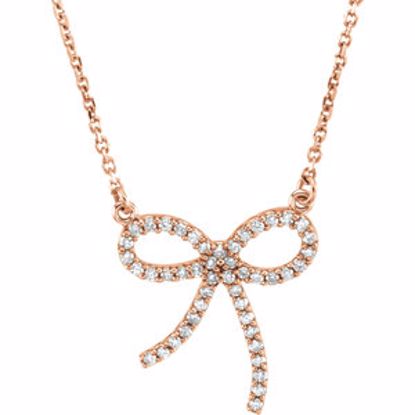 66416:100003:P 14kt Rose 1/4 CTW Diamond Bow 16" Necklace