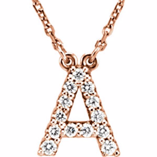 67311:152:P 14kt Rose Letter "A" 1/6 CTW Diamond 16" Necklace