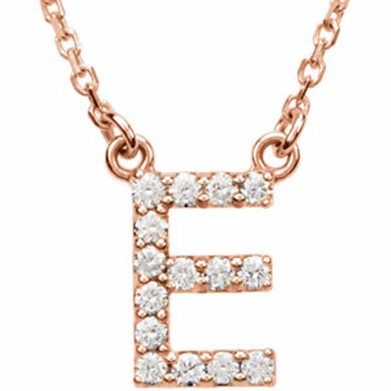 67311:156:P 14kt Rose Letter "E" 1/6 CTW Diamond 16" Necklace