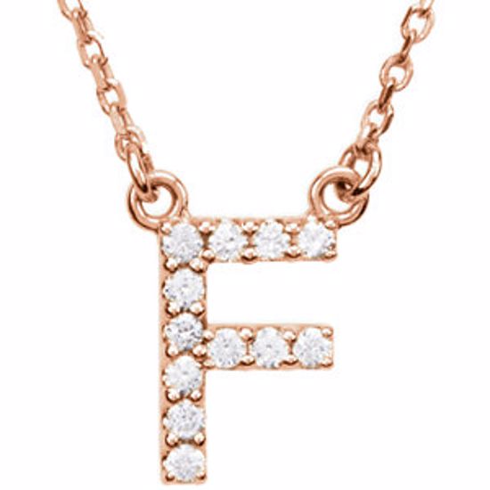 67311:157:P 14kt Rose Letter "F" 1/8 CTW Diamond 16" Necklace