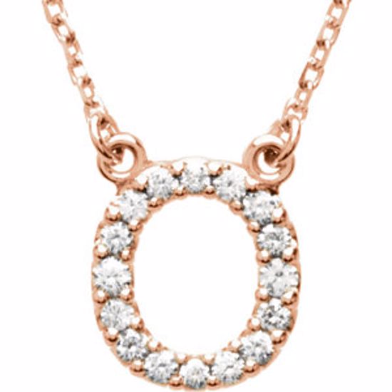 67311:166:P 14kt Rose Letter "O" 1/6 CTW Diamond 16" Necklace