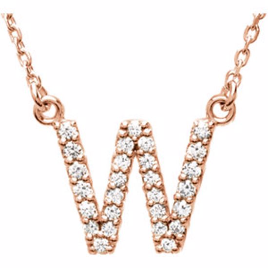 67311:174:P 14kt Rose Letter "W" 1/6 CTW Diamond 16" Necklace