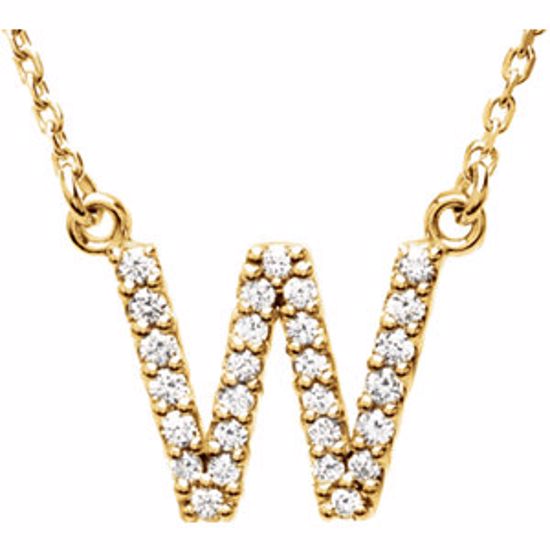 67311:148:P 14kt Yellow Letter "W" 1/6 CTW Diamond 16" Necklace