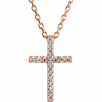 R42147D:60004:P 14kt Rose .085 CTW Diamond Cross 16" Necklace