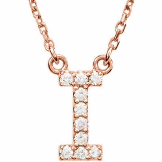 67311:160:P 14kt Rose Letter "I" 1/10 CTW Diamond 16" Necklace