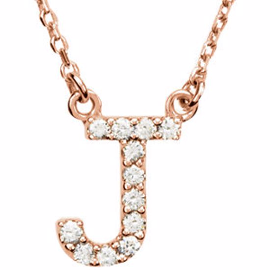 67311:161:P 14kt Rose Letter "J" 1/8 CTW Diamond 16" Necklace