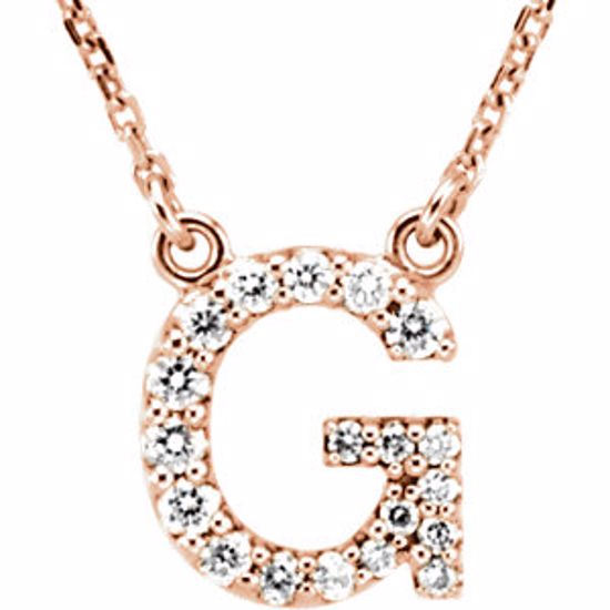 67311:158:P 14kt Rose Letter "G" 1/6 CTW Diamond 16" Necklace